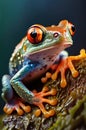 Curious red eyed tree frog hiding in green background leaves macro treefrog animal looking in tropical jungle