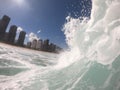 Curious shape of the crest of the wave on a sunny day in Barra da Tijuca& x27;s beach, Rio de Janeiro - Brazil