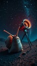 Curious snail stargazing on a distant planet. Royalty Free Stock Photo