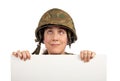 Curious soldier girl looking up Royalty Free Stock Photo