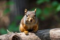 Curious squirrel branch nut. Generate Ai Royalty Free Stock Photo