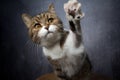 cute tabby white cat reaching for snack