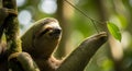 Curious Three-toed Sloth Reaching for a Leaf in the Rainforest Royalty Free Stock Photo
