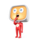 Curious TV-man standing on white background