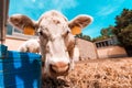 Curious white cow looking at camera Royalty Free Stock Photo