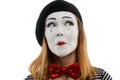 Curious woman looking at something. Close up portrait of female mime artist Royalty Free Stock Photo