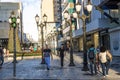 Pedestrian semaphore and zebra cros in XV of November street Royalty Free Stock Photo