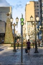 Pedestrian semaphore and zebra cros in XV of November street Royalty Free Stock Photo