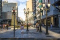 Pedestrian semaphore and zebra cros in XV of November street, ou flowers street in downtown of Curitiba