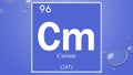 Curium chemical element symbol on blue bubble background