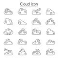 Curl Cloud vector icons set in thin line style Royalty Free Stock Photo