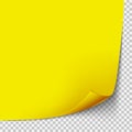 Curl corner yellow paper template. Transparent grid. Empty isolated background page Royalty Free Stock Photo