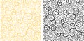 Curl seamless patterns. Swirl gold and black backgrounds. Hand drawn cartoon flat illustration. Vector luxury abstract