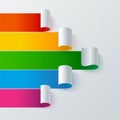 Curled colorful paper stripe banners arrow on