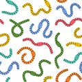 Curled earthworms seamless pattern. Colored worms background. Invertebrate crawling worms hand drawn pattern