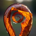 Curled leaf forms a spiral pattern, highlighted by sunlight shining Royalty Free Stock Photo