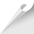 Curled paper corner. Curve page corner, page edge curl and bent paper sheet with realistic shadow. Paper corner fold