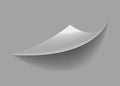 Curled paper corner. Curve page corner, page edge curl and bent paper sheet with realistic shadow. Paper corner fold