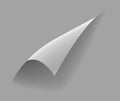 Curled paper corner. Curve page corner, page edge curl and bent paper sheet with realistic shadow. Paper corner fold Royalty Free Stock Photo