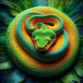 Curled snake on leaf Generative for AI Royalty Free Stock Photo