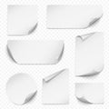 Curled sticker. Blank etiqueta rectangular paper with curved corners empty labels realistic collection vector Royalty Free Stock Photo