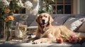 Curled up in a ray of sunlight in the window, a Golden Retriever snuggles up in a state of pure bliss