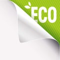 Curled white paper corner on green and Eco sign