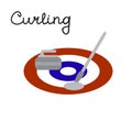 Curling game elements: broom, stone and sheet, vector Royalty Free Stock Photo