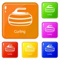 Curling icons set vector color