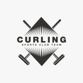 Curling logo sport vector with crossed curling brooms concept Royalty Free Stock Photo