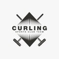 Curling logo sport vector with crossed curling brooms concept