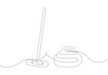 Curling set with broom and stone one line art. Continuous line drawing of sport, winter, match, player, sports, activity Royalty Free Stock Photo