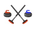 Curling sport equpment: broom, stone and house on white background. Vector illustration. Royalty Free Stock Photo