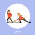 Curling Sport, Players Slide Stones Towards Target