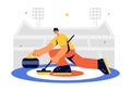 Curling Sport Vector Illustration featuring a Team Playing the Game with Rocks and Brooms on a Rectangular Ice Rink Royalty Free Stock Photo