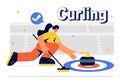 Curling Sport Vector Illustration featuring a Team Playing the Game with Rocks and Brooms on a Rectangular Ice Rink Royalty Free Stock Photo