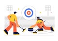Curling Sport Vector Illustration featuring a Team Playing the Game with Rocks and Brooms on a Rectangular Ice Rink Royalty Free Stock Photo