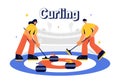 Curling Sport Vector Illustration featuring a Team Playing the Game with Rocks and Brooms on a Rectangular Ice Rink Royalty Free Stock Photo
