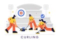 Curling Sport Vector Illustration featuring a Team Playing the Game with Rocks and Brooms on a Rectangular Ice Rink Royalty Free Stock Photo