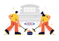Curling Sport Vector Illustration featuring a Team Playing the Game with Rocks and Brooms on a Rectangular Ice Rink Royalty Free Stock Photo