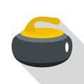 Curling stone with yellow handle icon, flat style Royalty Free Stock Photo