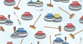 Curling Stones and Brooms Pattern on Ice Royalty Free Stock Photo