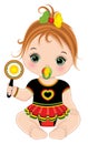 Cute Little Reggae Baby Girl with Pacifier Holding Rattle. Vector Reggae Baby Girl