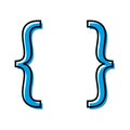 Curly brackets icon. Blue elements. Freehand art design. Math symbol. Flat style. Vector illustration. Stock image.