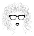 Curly girl portrait monochrome silhouette with glasses