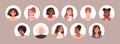 Curly girls characters avatars set. Young women face portraits in circles. Females with fashion hairstyles, curls, wavy Royalty Free Stock Photo