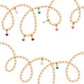 Curly golden chains with colorful beads background Royalty Free Stock Photo