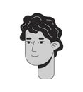 Curly hair hispanic young man black and white 2D line cartoon character head