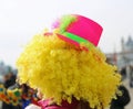 Curly-haired wig of a clown in Venice at carnival