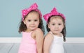 Cute little sisters in pink headbands Royalty Free Stock Photo